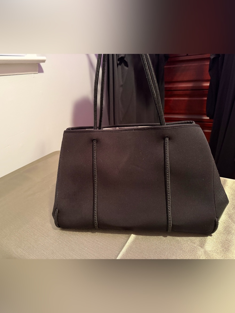 HAUTE SHORE Black Structured Tote with Double Straps